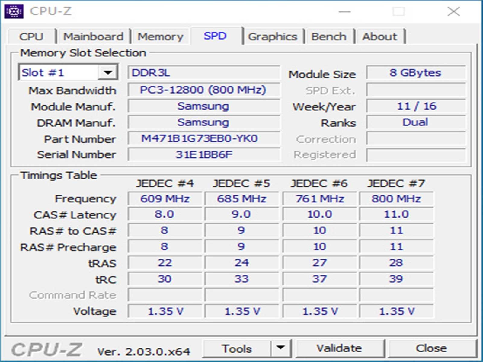DDR3 8GB Samsung 12800 L