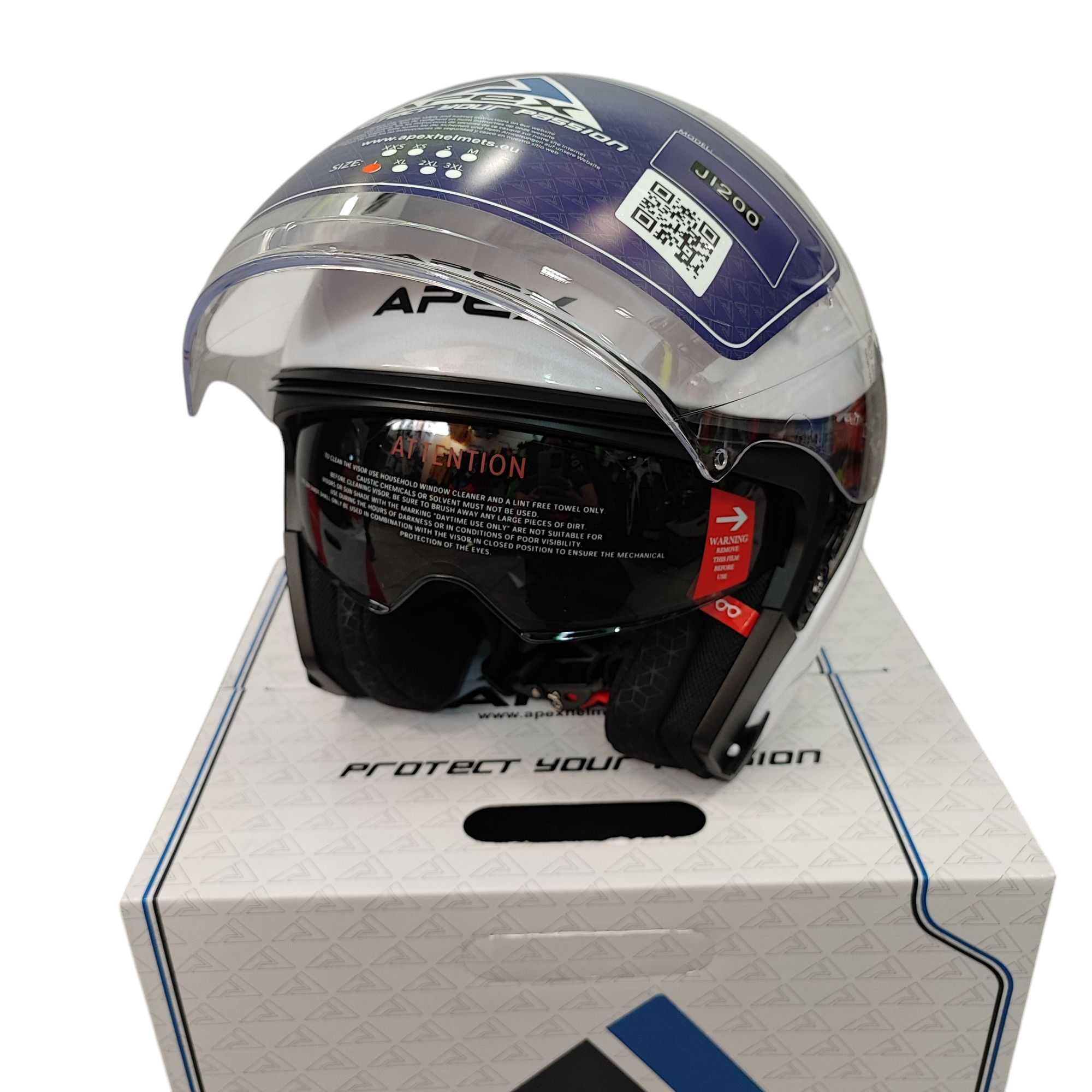 Otwarty Kask motocyklowy APEX JI200 biały na choppera skuter