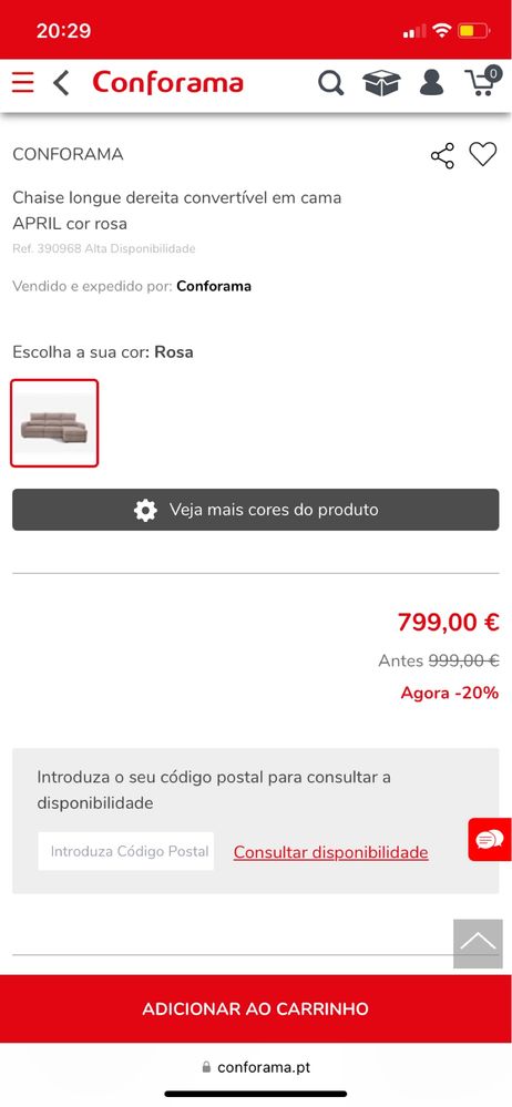 Sofá Conforama Cor de Rosa