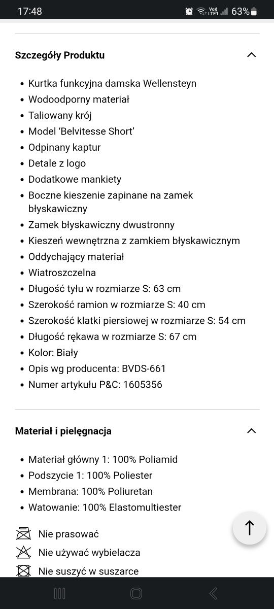 Wellensteyn Belvitesse Short XS damska kurtka funkcyjna