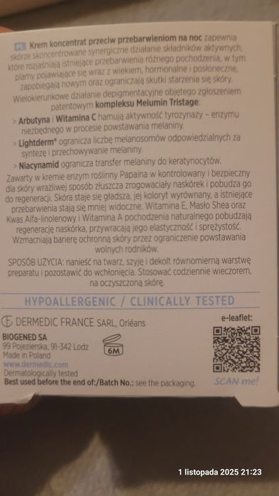 Dermedic Melumin krem na przebarwienia na noc.,01.27r.