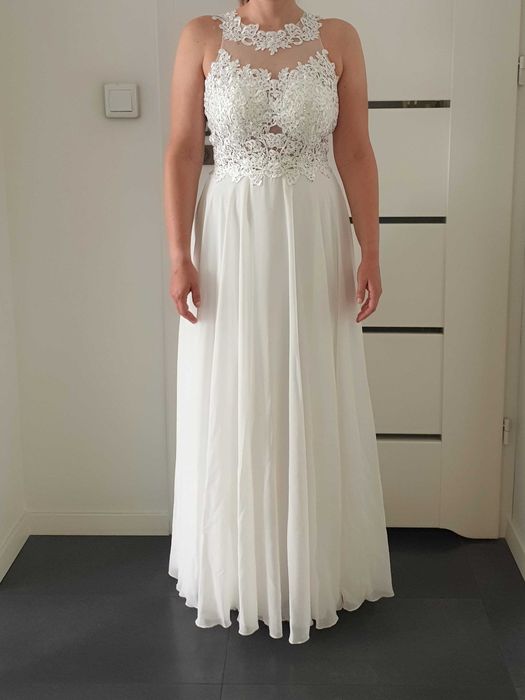 Sukienka/suknia ślubna rozmiar 34 XS, koronkowy gorset, odkryte plecy!