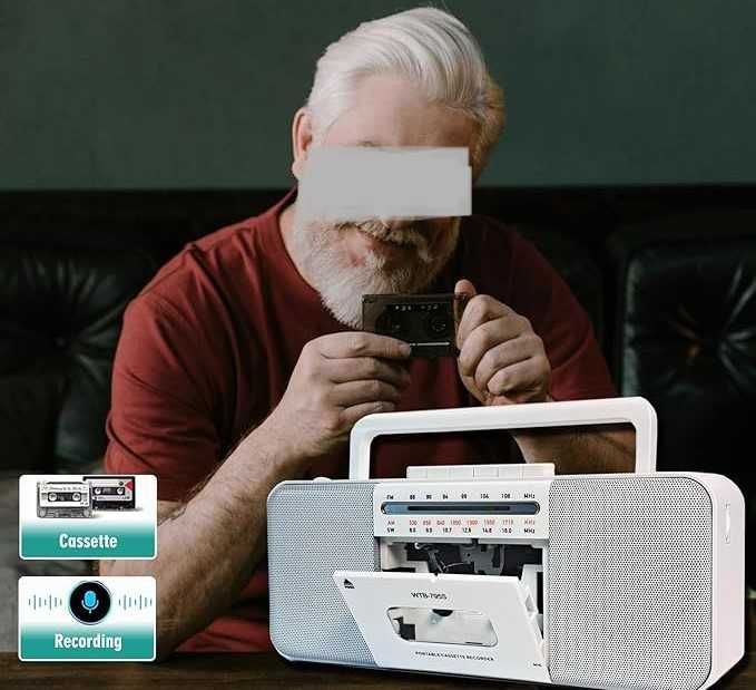 Odtwarzacz Kasetowy Retro USB/Bluetooth/AM/FM Przenośny Odtwarzacz MP3