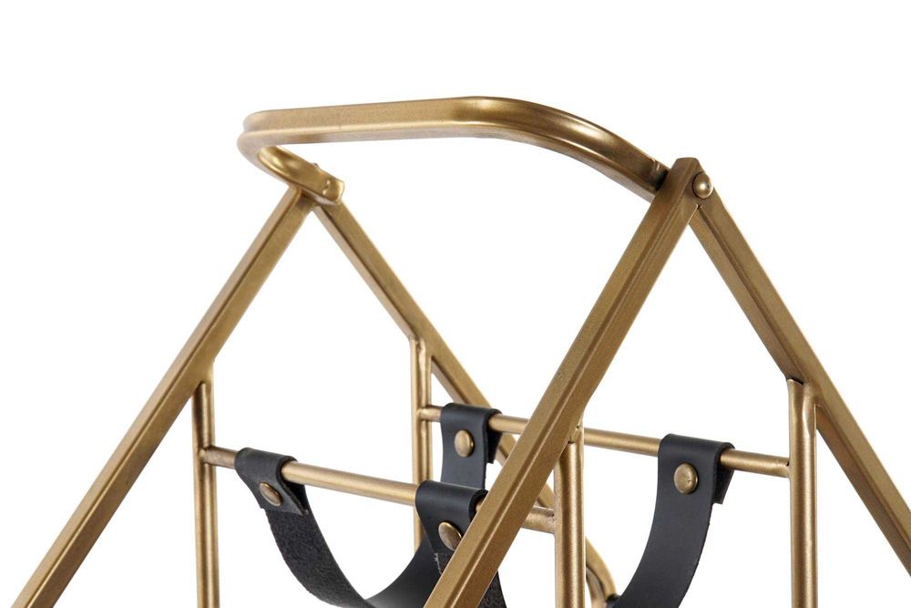 Garrafeira de Metal Dourada e Pele - 37x82cm - 16 garrafas By Arcoazul