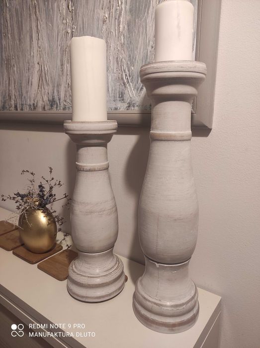 Świecznik vintage rustykalne drewniane toczone rękodzieło artystyczne