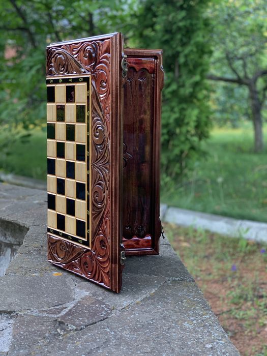 Шахи нарди набір 3в1 ручна робота деревина подарунок різьба  опигінал