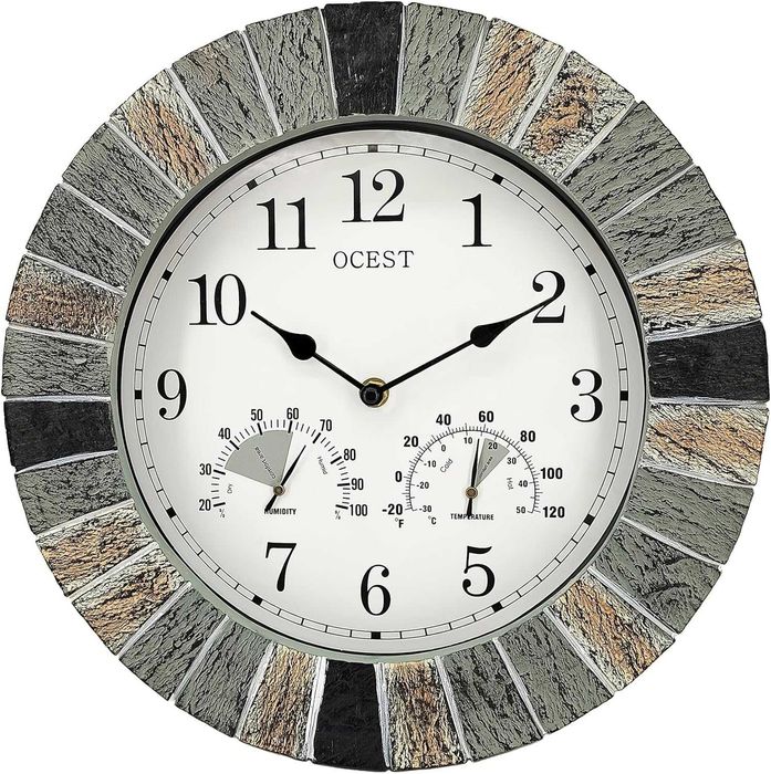 OCEST Zegar ogrodowy 33cm wodoodporny termometr i higrometr