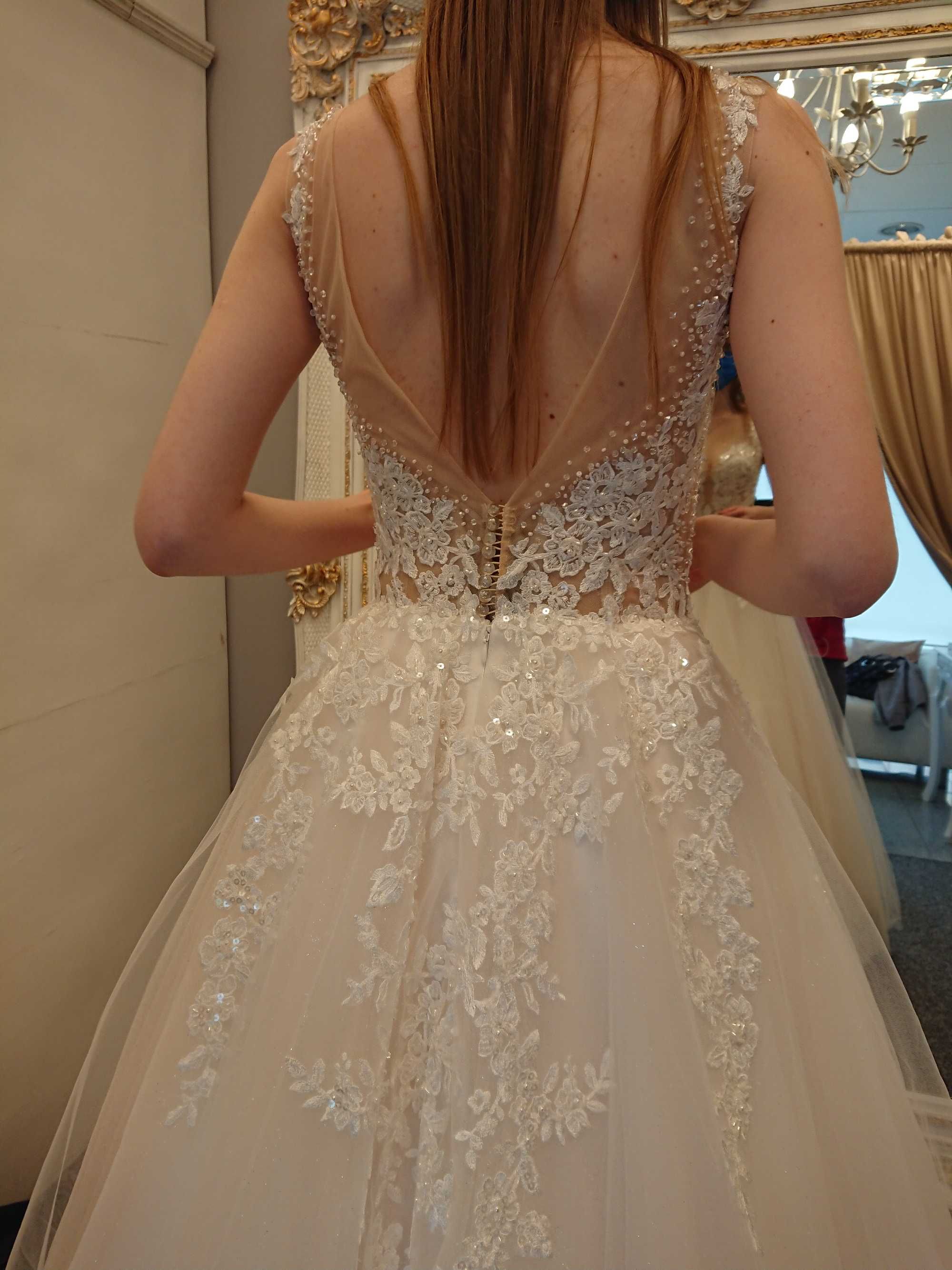 Przepiękna suknia ślubna Lorange Civita, brzoskwiniowa, stan idealny