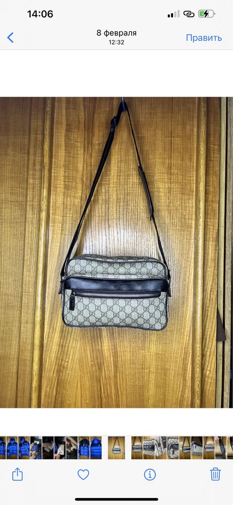 Сумка барсетка мессенджер кожа Gucci оригинал номерная