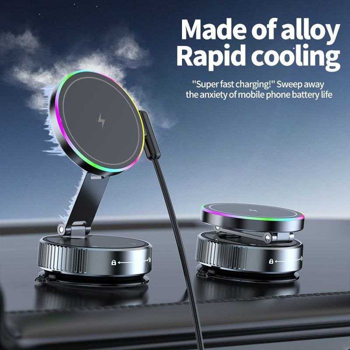 Бездротова зарядка 15W Магнітний вакумний тримач Підставка смартфона
