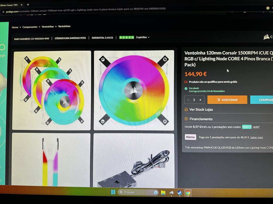 10 Ventoinha 120Mm corsair 1500 rpm QL120 RGB negociavel/trocavel