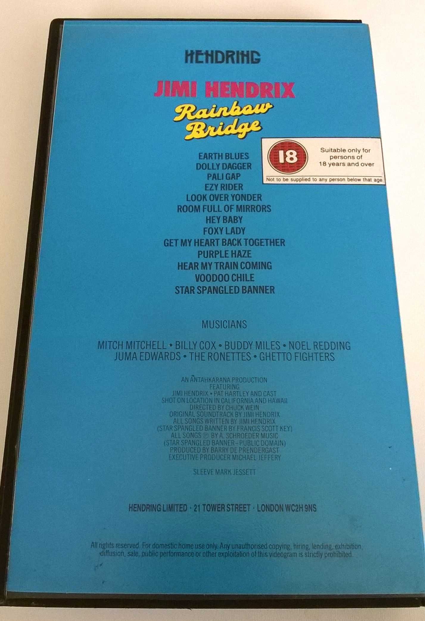 Jimi HENDRIX RAINBOW BRIDGE 1 kaseta Video VHS pal mono