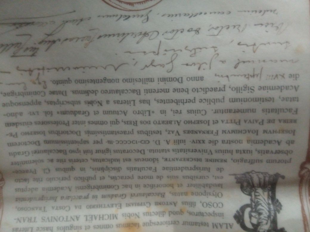 Antigo diploma 1908 Conímbriga completo com selo em prata