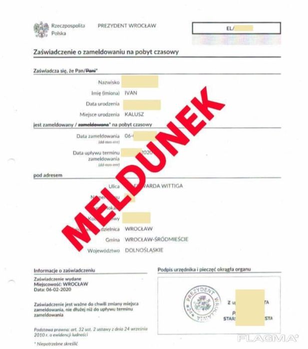 Meldunek , Pesel , прописка , песель