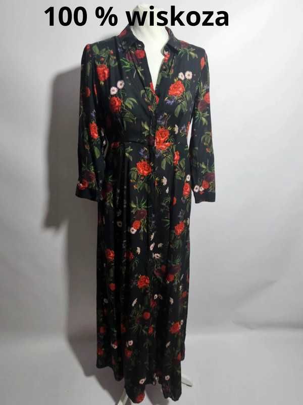 elegancka maxi sukienka koszulowa 100 % wiskoza Zara Woman premium S
