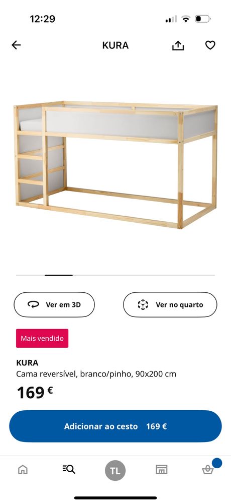Cama KURA + colchão 90x200
