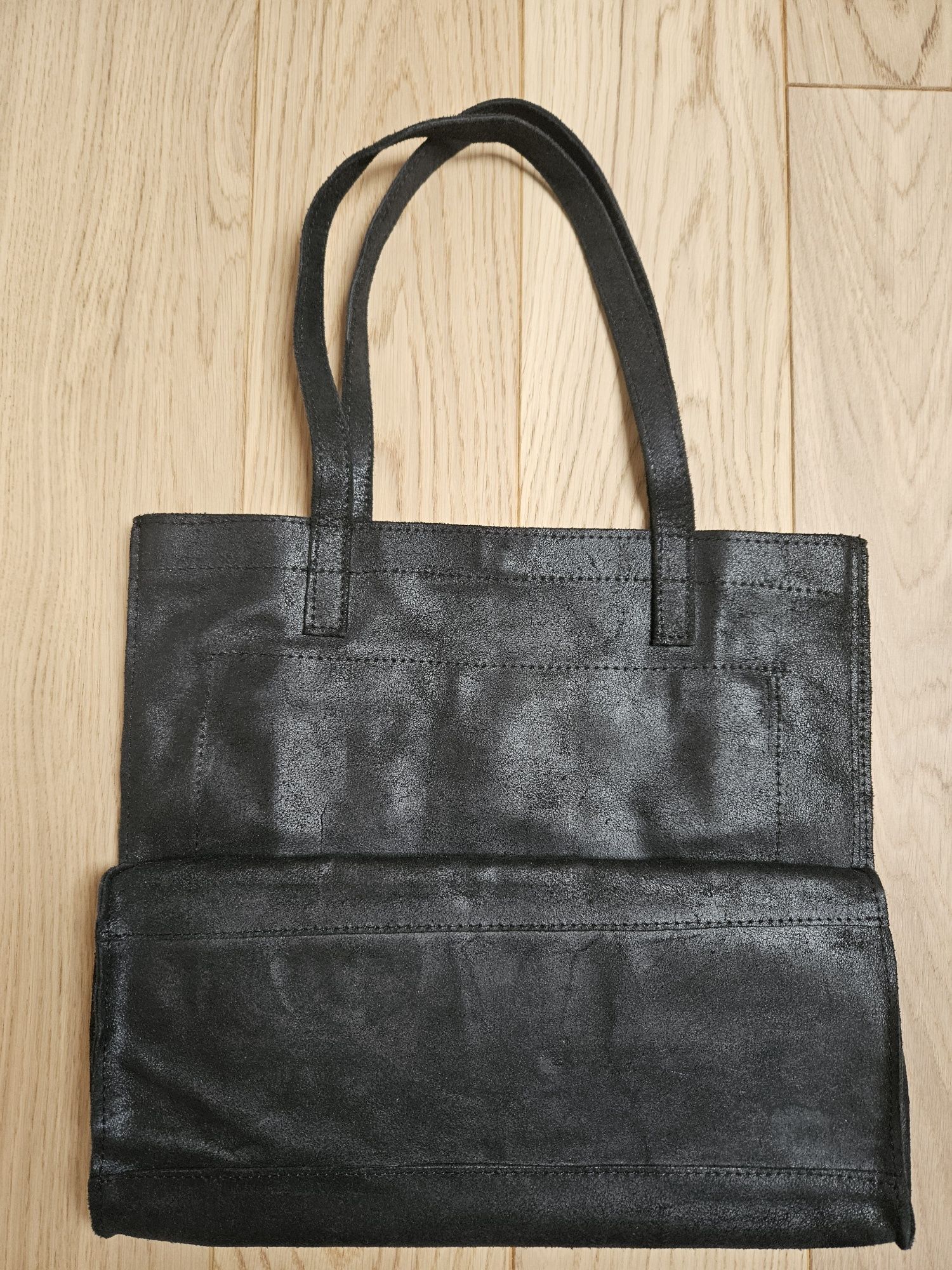 Torebka torba shopper czarna 100% skóra