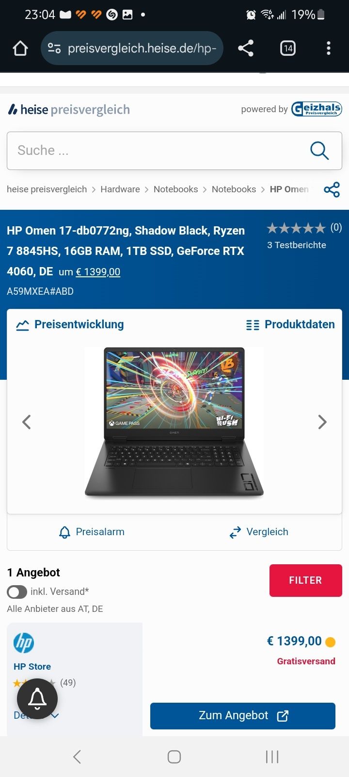 HP OMEN 17-db0772ng RTX4060