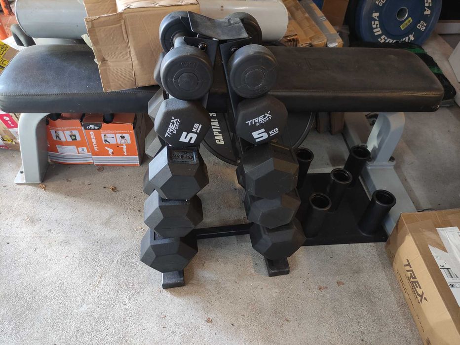 Hantle żeliwne ogumowane HEX stojak 2x5kg 2x7,5kg 2x10kg 2x12,5kg