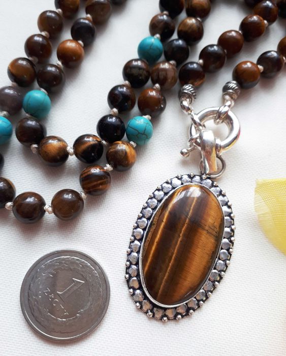 Naszyjnik i wisir z naturalnych kamieni - Tygrysie oko