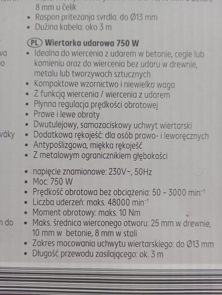 Wiertarka udarowa MY PROJEKT 750W nowa