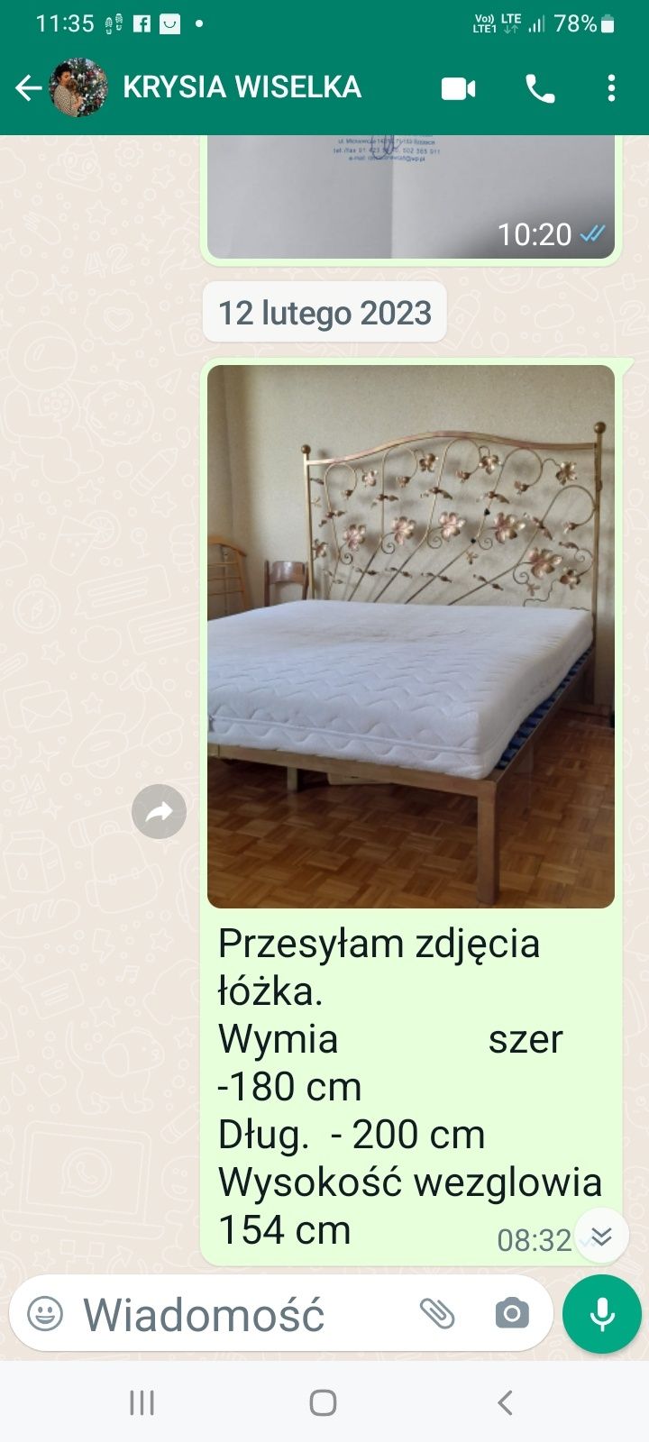 Łóżko z metaloplastyki z materacem .