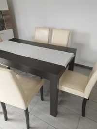 Stół rozkładany + krzesła kolor ciemny brąz