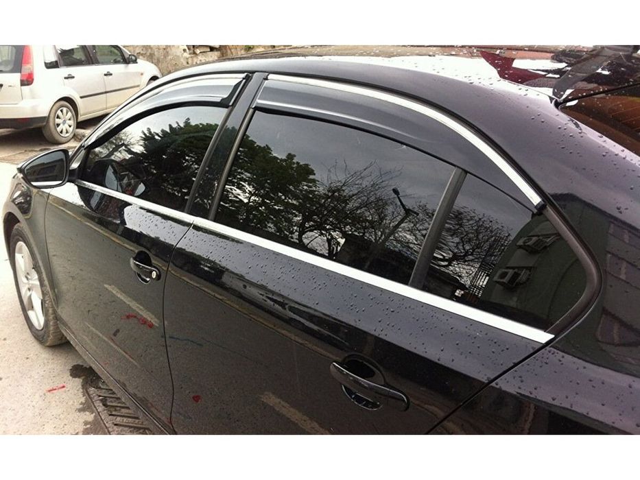 Volkswagen Jetta 2011-2018 Вітровики з хромом (4 шт, Sunplex Chrome)
