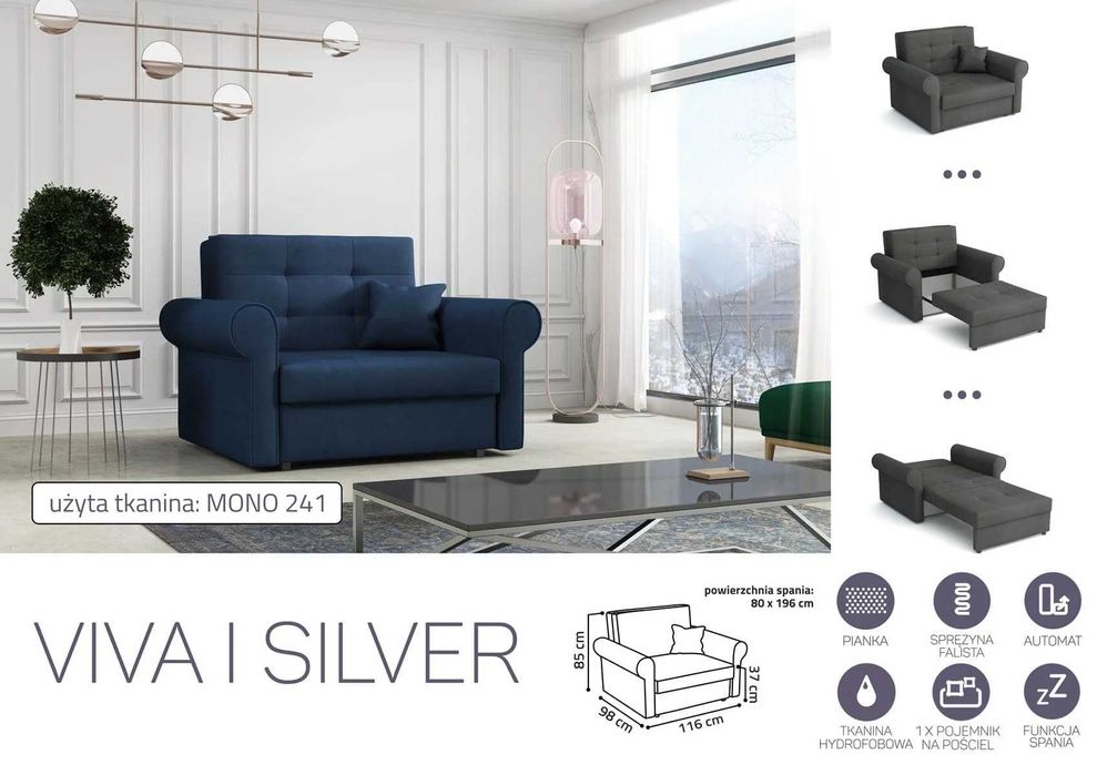 Fotel z funkcją spania  Sofa Viva 1 Silver
