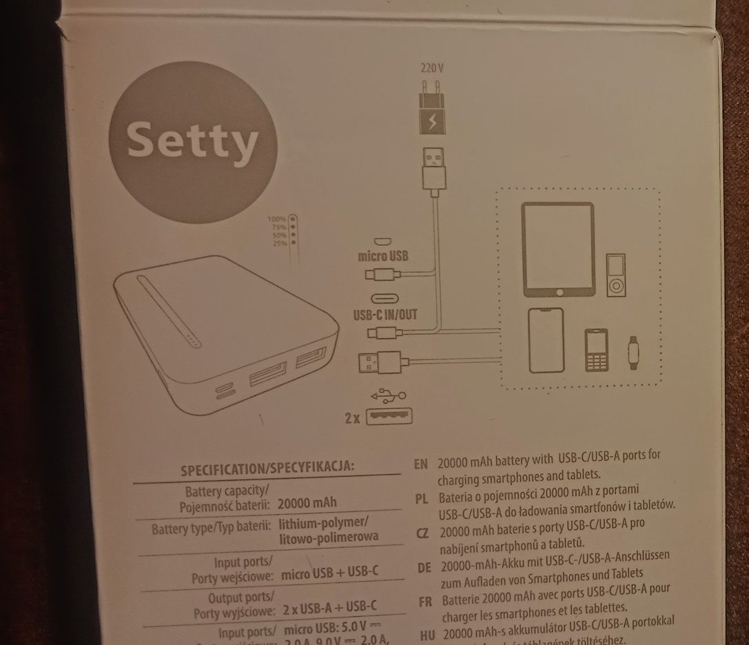 Powerbank Setty, 20000 mAh,nowy