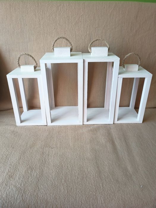 Lampiony , latarenki 3 sztuki drewniane kolor biały WARTO !