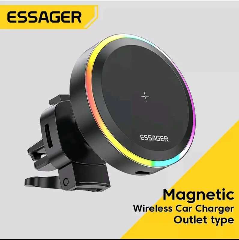 EssagerRGB МагнітнийАвтомобільнийТримач з зарядкою для телефону Qi 15W