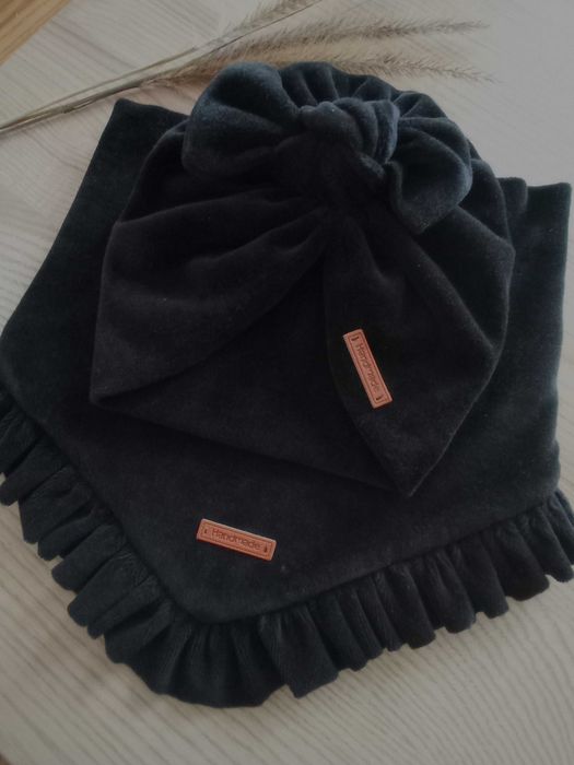 Komplet Turban i chusta dla dziewczynki, welur, Handmade