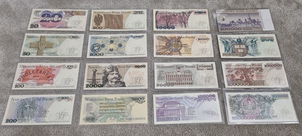 Zestaw Polskich banknotów obiegowych z PRL UNC