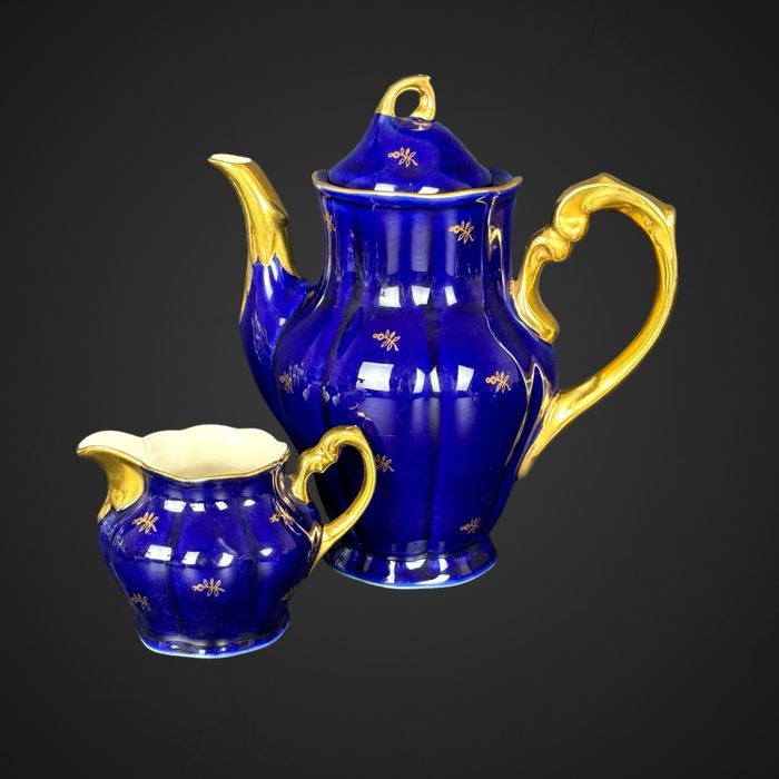 chodzież mokka dzbanek + mlecznik kobaltowy ze złoceniami B41/653