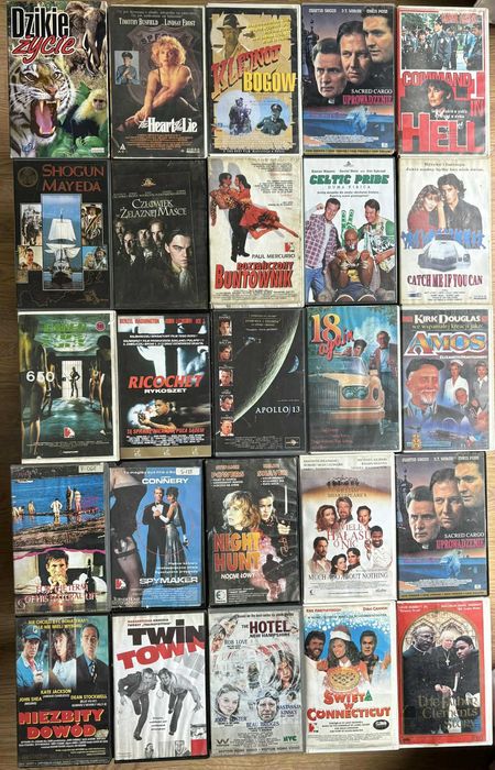 Zestaw kaset VHS, różne gatunki filmowe (7-12).