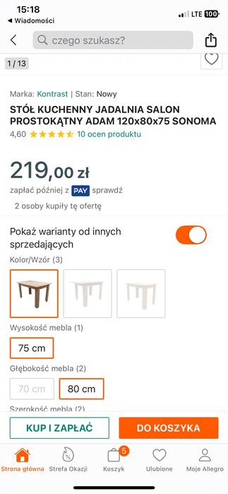 Stół brak śladów użytkowania