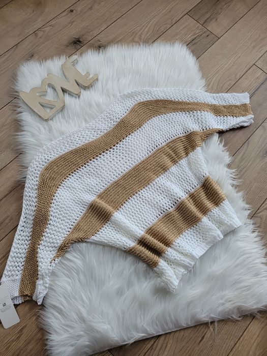 Letni sweter azurowy biało złoty Gold