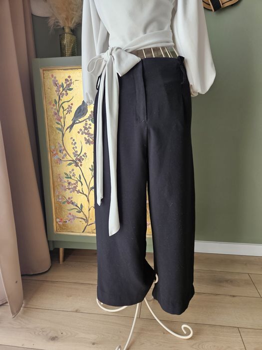 Eleganckie Czarne Spodnie Palazzo ICHI Wysoki Stan Kuloty 38