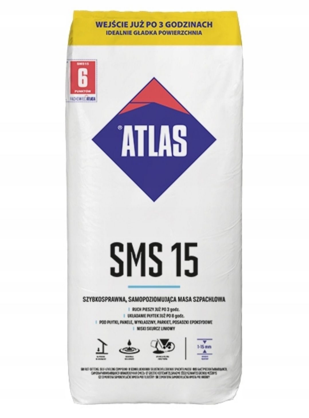 2 worki Atlas SMS 15, szybkoschnąca, samopoziomująca masa szpachlowa