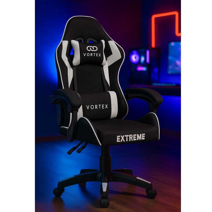 Fotel Gamingowy w Kolorze Czarno-Białym w Tkaninie