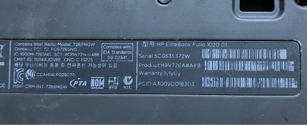 HP EliteBook Folio 1020 G1 12.5" 8GB RAM/128GB SSD! D879