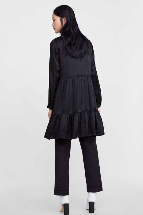 zara sukienka oversize koszulowa premium czarna babydoll S jedwab