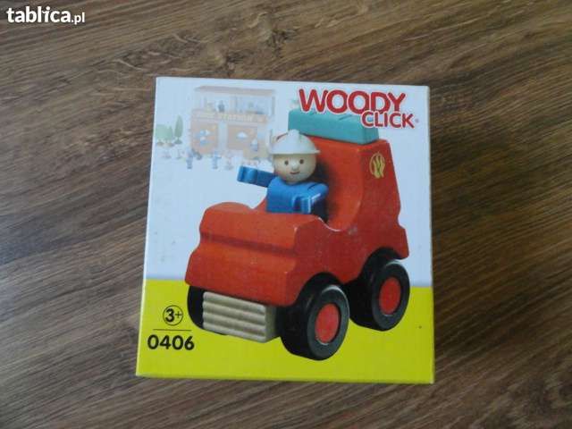 Klocki drewniane Woody Click, mały wóz strażacki