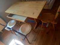 stół drewniany 140/70 - szuflada podblatowa- krzesła 3 sztuki