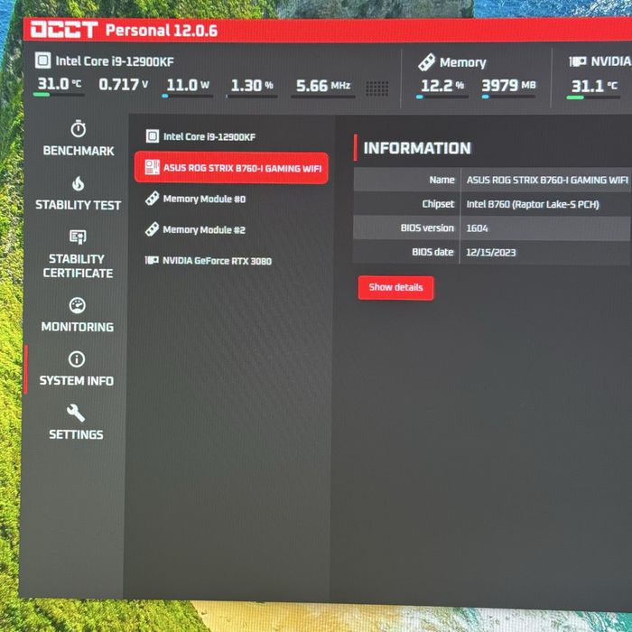 Mini itx комплект i9 12900K, Strix B760i материнська плата