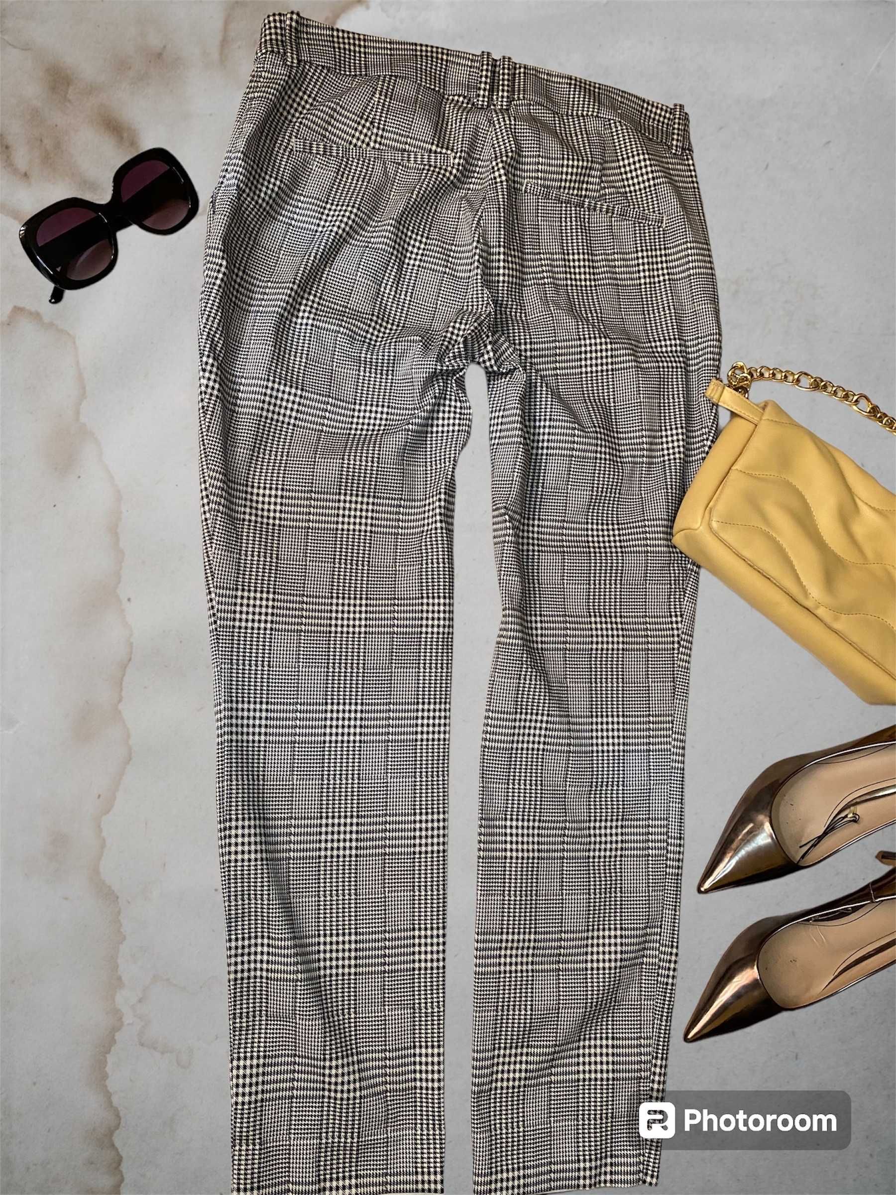 Spodnie damskie długie w kratę  H&M 40 L 42 XL do pracy wysoki stan