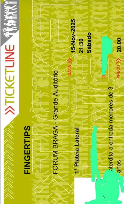 FINGERTIPS - Bilhete para o Concerto dia 15 Novembro em Braga