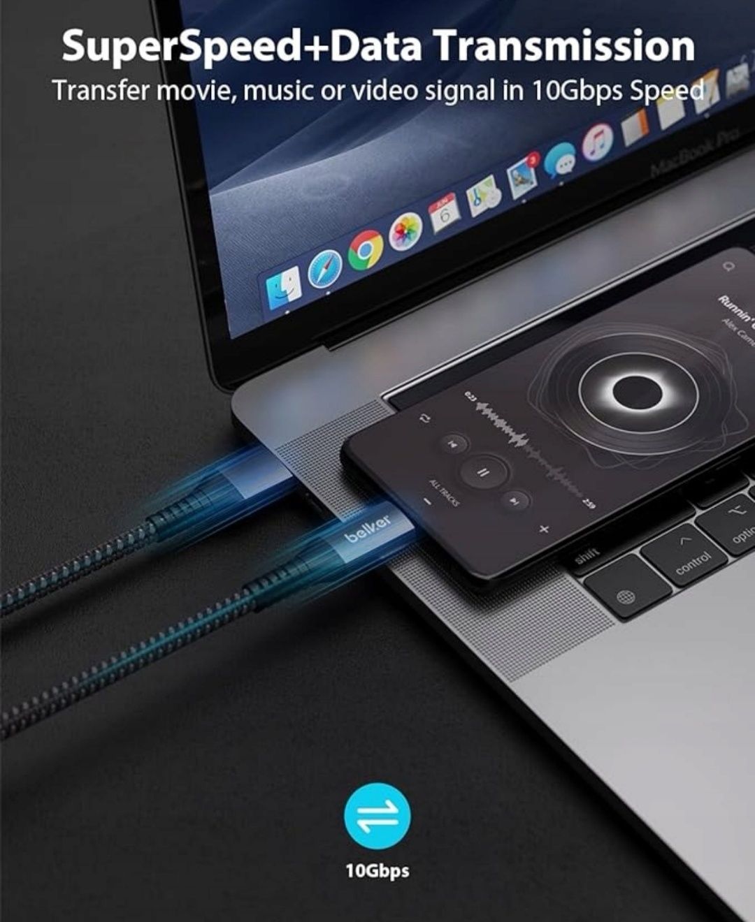 Zestaw kabli USB 2szt - USB 3.1 typ C Belker 0,5m czarno szary