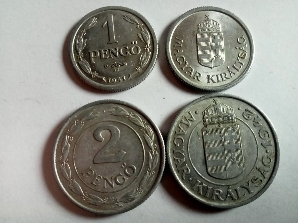Monety Węgierskie z okresu 2wś 1 i 2 Pengo z lat 1941-44 , 123szt.